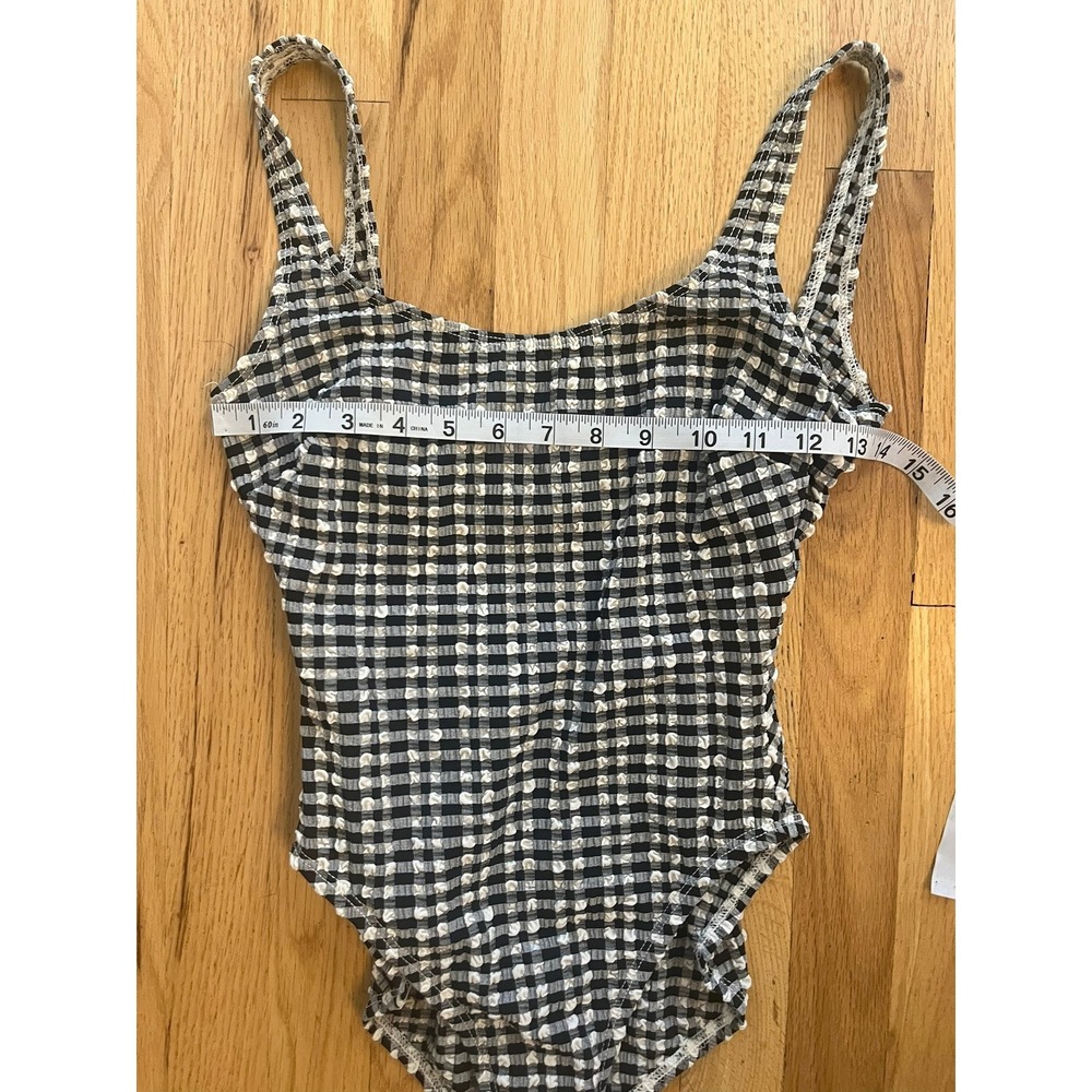 Azul Gingham One Piece Swimsuit Black White Seersucker Texture Scoop Back Size 6 - Picture 6 of 7